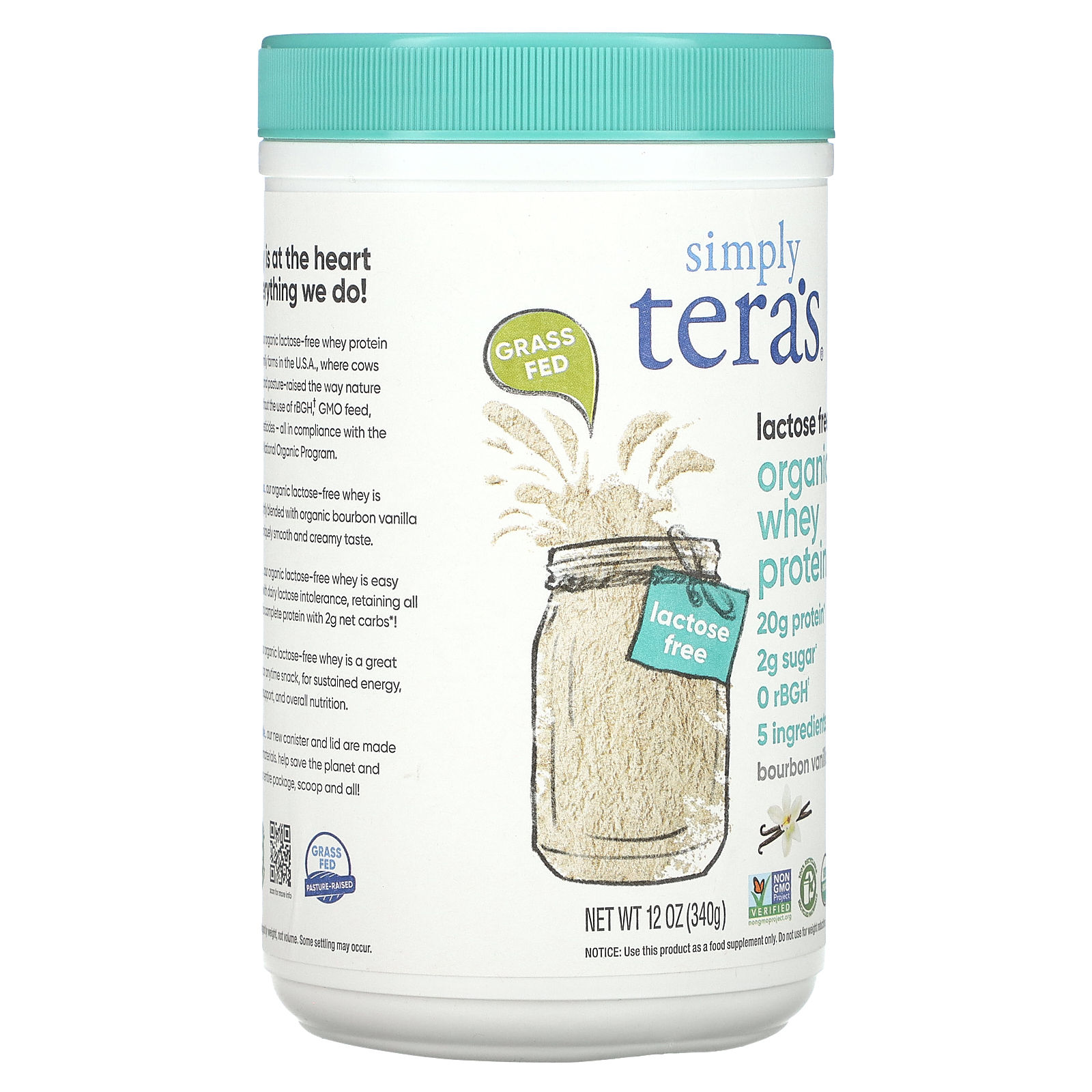 Tera's Whey Protein Powder, Grass-Fed, Lactose Free, Bourbon
