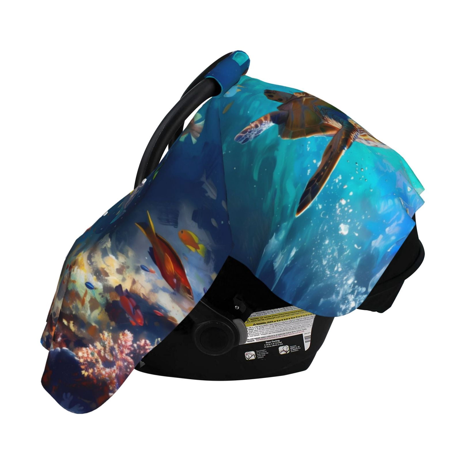Naloa Underwater Fish Turtle Baby Car Seat Cover, Breathable Baby Carrier Cover, Multiuse Baby Carrier Cover & Nursing Breastfeeding Cover
