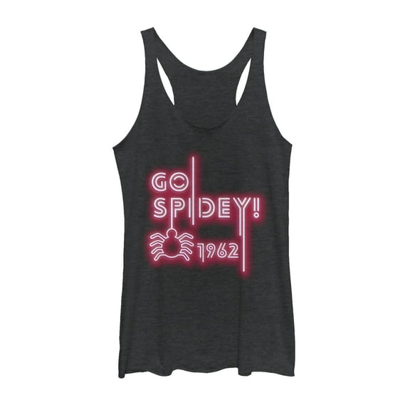 Women's Marvel Spider-Man Neon Light Logo  Racerback Tank Top Black Heather 2X Large
