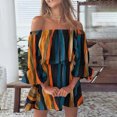 thumbnail image 2 of Henpk Summer Dresses for Women Striped T Shirt Dress Casual Midi Dress Short Sleeve Sundress with Pockets Fashion Summer Sexy Casual Off Shoulder Printing Bell Sleeve Dresses Blue M, 2 of 5