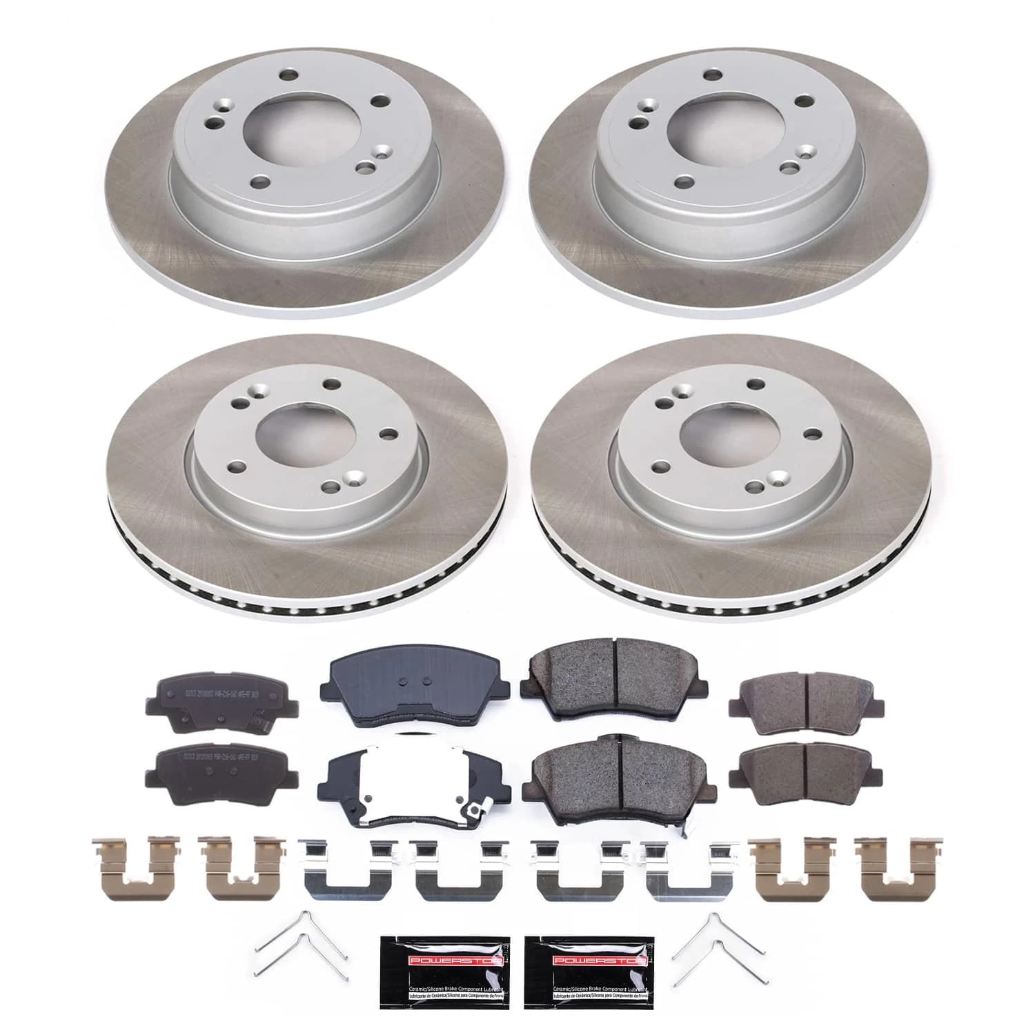 PowerStop Front and Rear Semi-Coated Rotor and Low-Dust Ceramic Brake Pad Kit SC7385