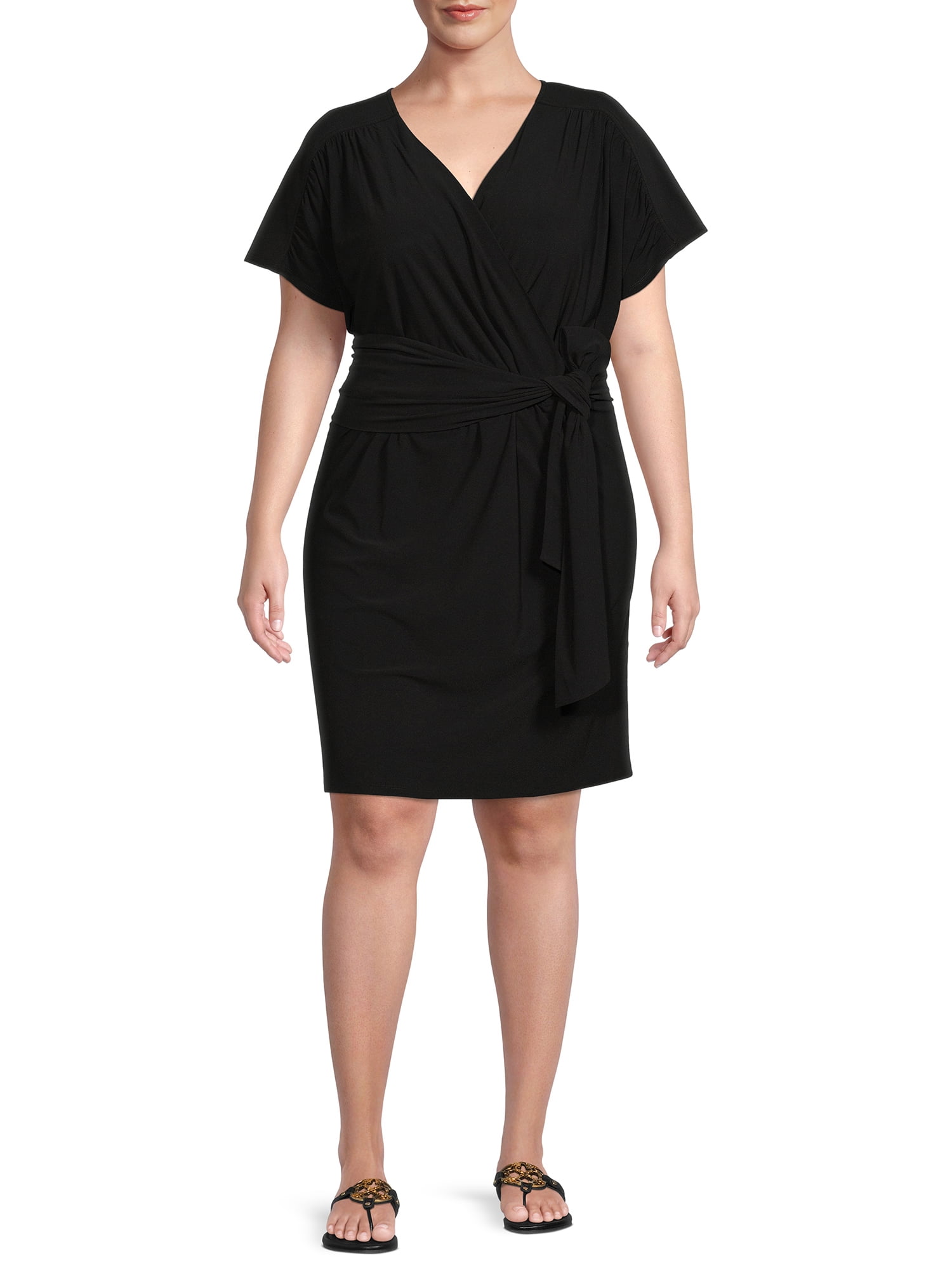 sunburst fan faux wrap dress
