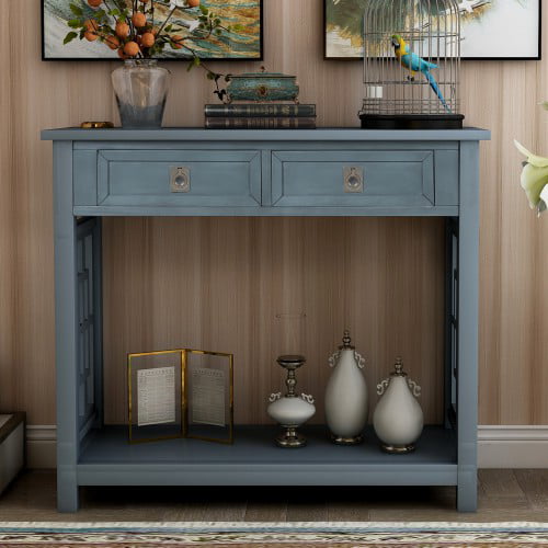 Rustic Farmhouse Console Table Solid Wood Shelf Sofa Accent Entryway Hall Gray 