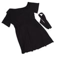 thumbnail image 3 of Vestido de verano para mujer, de un solo hombro, color puro, corte A, manga corta, cinturón, largo, negro, talla única, 3 of 15