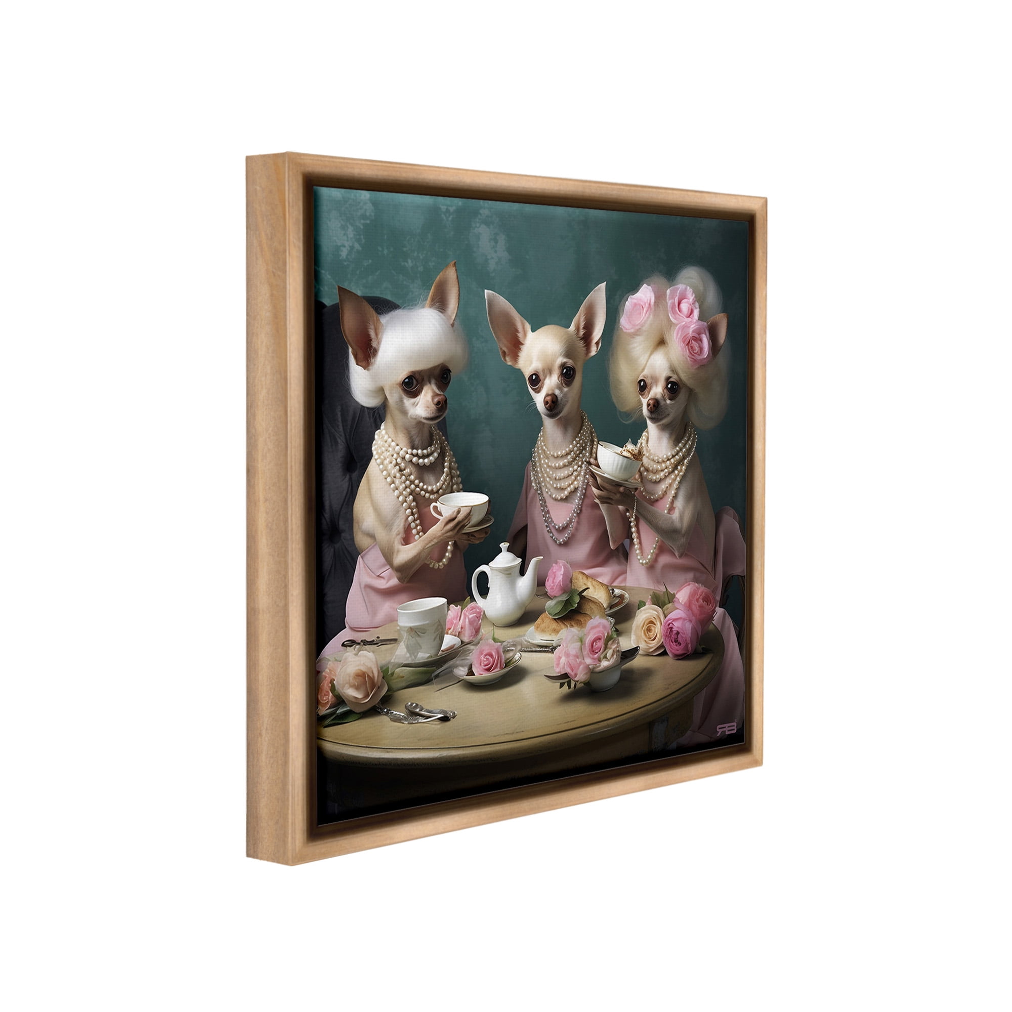 Stupell Industries Chihuahua Tea Party Animals & Insects Painting Brown Floater Framed Canvas Art Print Wall Art, 18 x 18