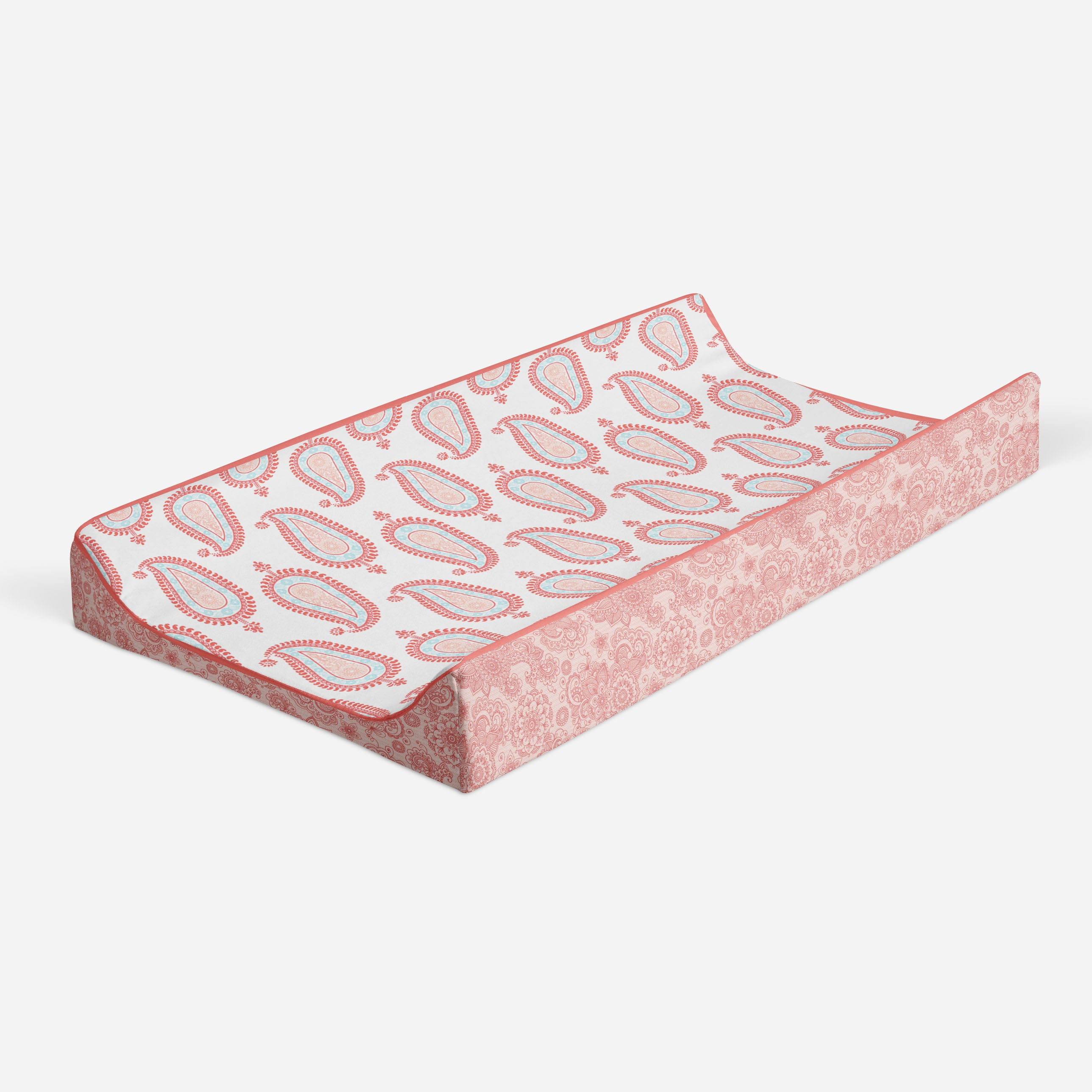 Bacati - Paisley Sophia Coral/Aqua Girls Quilted Changing Pad Cover