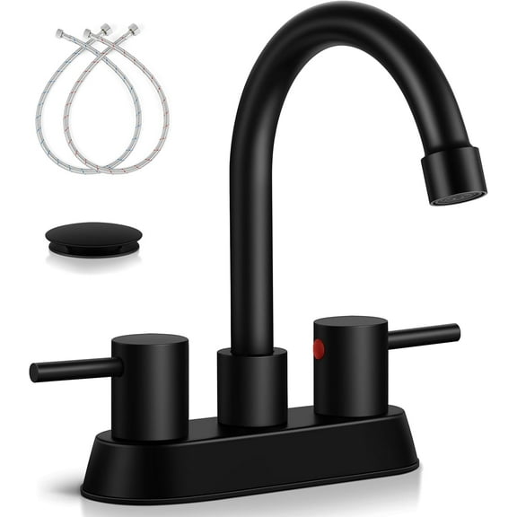 4 Inch 2 Handle Centerset Black Bathroom Faucet Vanity Sink Faucet with Drain