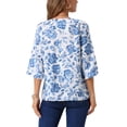thumbnail image 3 of INSPIRE CHIC Blusa Floral Bohemia para Mujer con Escote en V y Manga 3/4 Túnica Top S Azul, 3 of 6