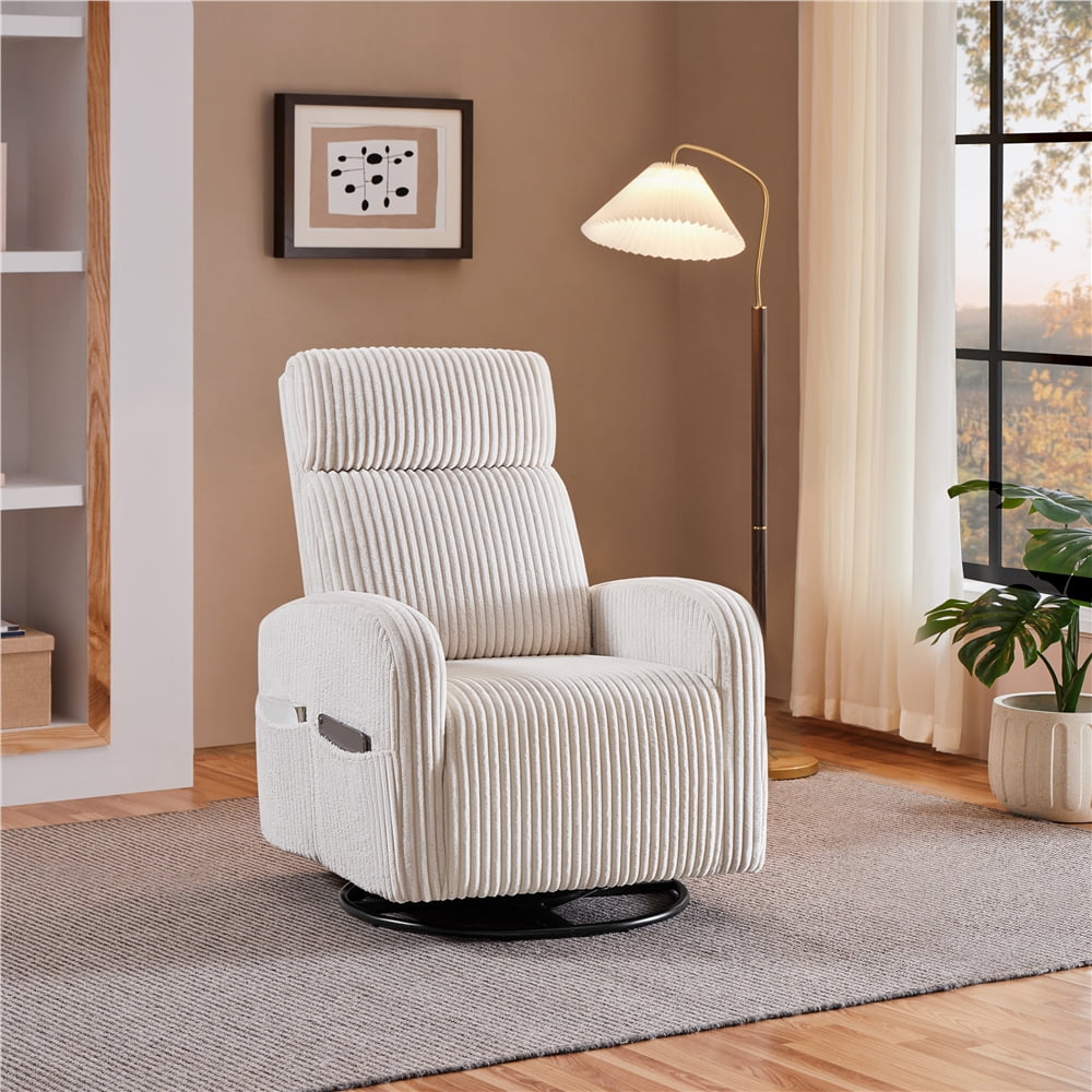 Yaheetech Corduroy Swivel Recliner Glider Chair Rocking Chair for Living Room, Beige