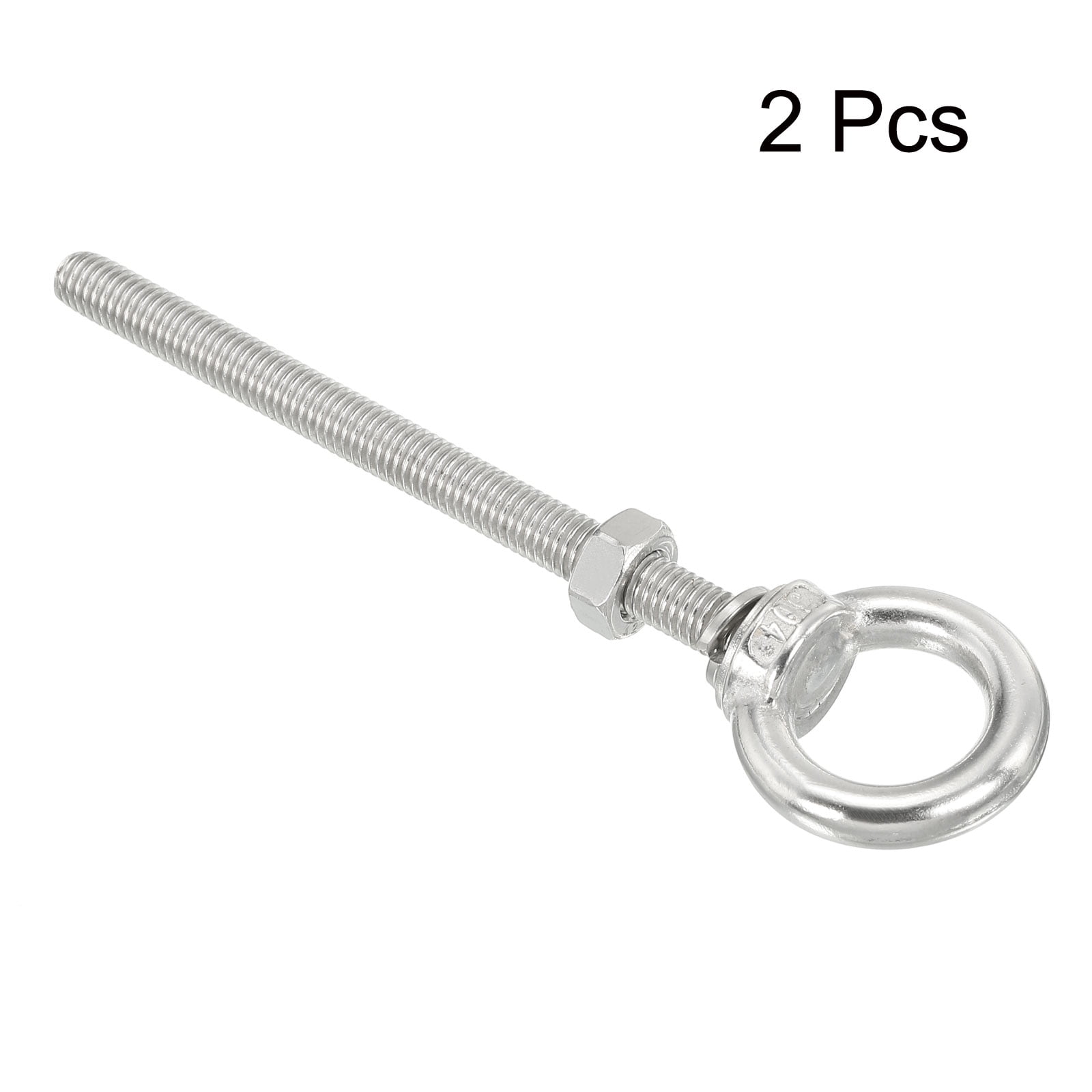 M8x60 5/16"x3.94" Stainless Steel Eye Bolts Threaded Screw Eyebolt Shoulder Ring with Nuts Washers 2 Set