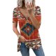 thumbnail image 1 of ICHUANYI Clearance Women Casual Retro Aztec Print Short Sleeve Ethnic V-Neck Zipper T-Shirts Tops(Orange, XXL) ICHUANYI WER2023081015129, 1 of 8