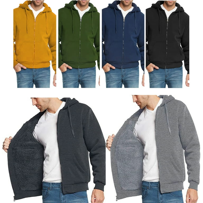 Men s Big Tall Heavyweight Soft Sherpa Lined Fleece Zip Up Hoodie Sweater Jacket