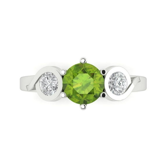 Clara Pucci 14K White Gold 1.72ct Peridot Three-Stone Ring for Women