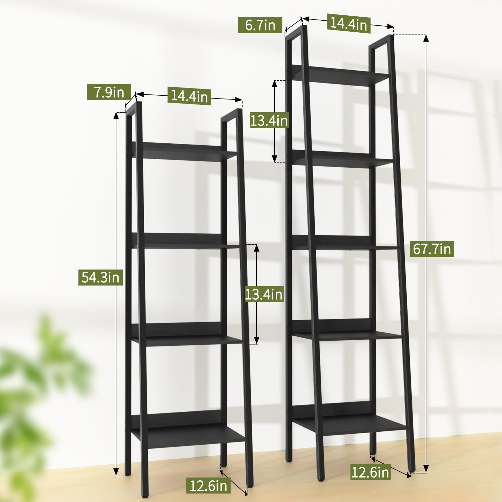 4-Tier Ladder Shelf,  Corner Bookshelf for Living Room, Balcony, Home Office, Bookcase Storage & Display Shelf, Black