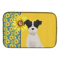 Carolines Treasures WDK5433DDM 21 x 14 in. Summer Sunflowers Black White Wirehair Jack Russell Terrier Dish Drying Mat