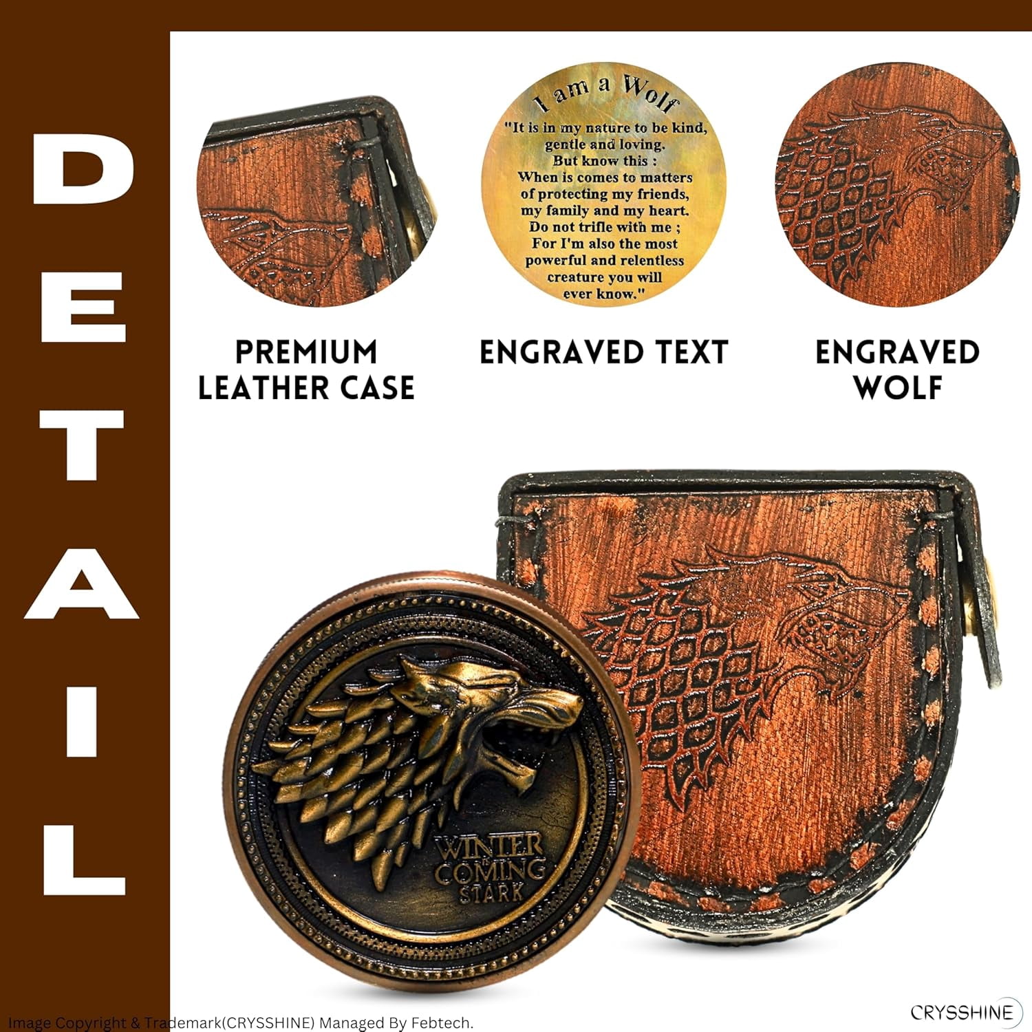 Navy Collection Antique Bronze Compass 2-Inch with Leather Case – Winter is Coming Direwolf Design – Functional Collectible for Outdoor Navigation & Fantasy