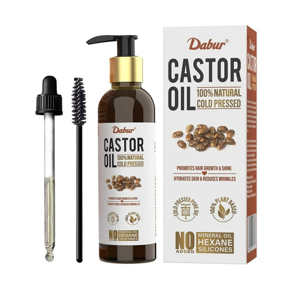 Dabur Castor Oil - 200ml | 100% Natural Cold Pressed Oil | Promotes Hair Growth, Hydrates Skin & Reduces Wrinkles