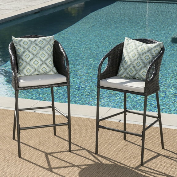 CoSoTower 2-Pack Wicker Bar Stools - Outdoor Counter Height Stools with Water-Resistant Cushions & Iron Base, Ergonomic Backrest Patio Seating for Garden or Deck