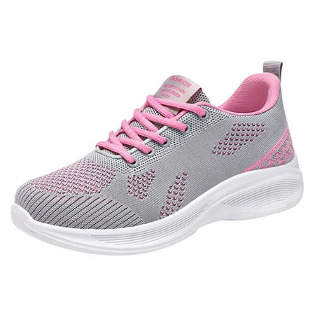 Fauean Sneakers for Women Ladies  Fashionable Breathable Lace up Sports Running Shoes Pink Size 40