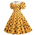thumbnail image 3 of Quixlent Women Party Dress Vinatge Big Hem Contrast Color Dot Print High Waist Back Zipper Short Bubble Sleeve Doll Collar 50s 60s Prom Wedding Princess Dress, 3 of 8