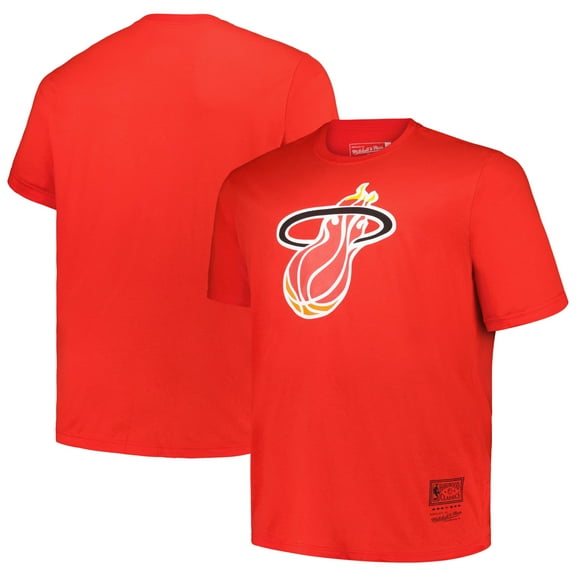 Men's Mitchell & Ness Red Miami Heat Big & Tall Hardwood Classics Vintage Logo T-Shirt