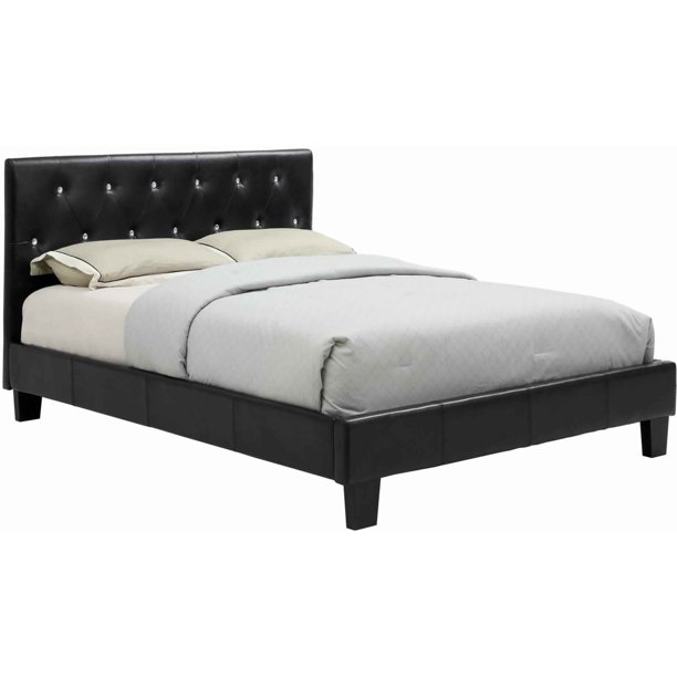 Low Profile Full Size Bed with Button Tufted Headboard, Black Walmart