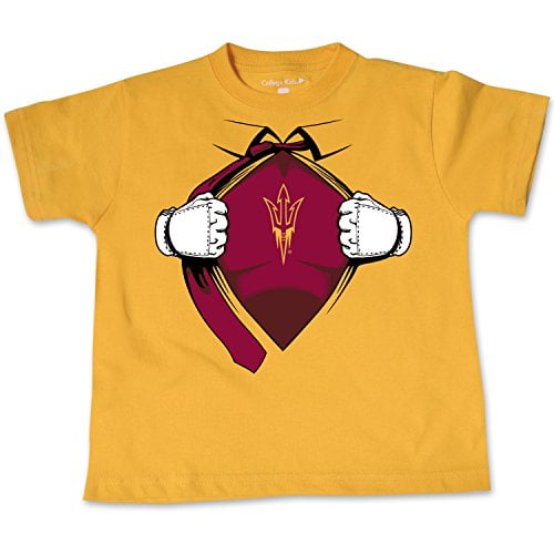 College Kids NCAA Arizona State Sun Devils Children Short Sleeve Toddler Tee Superhero Sports Fan T Shirt, 2, Athletic Gold