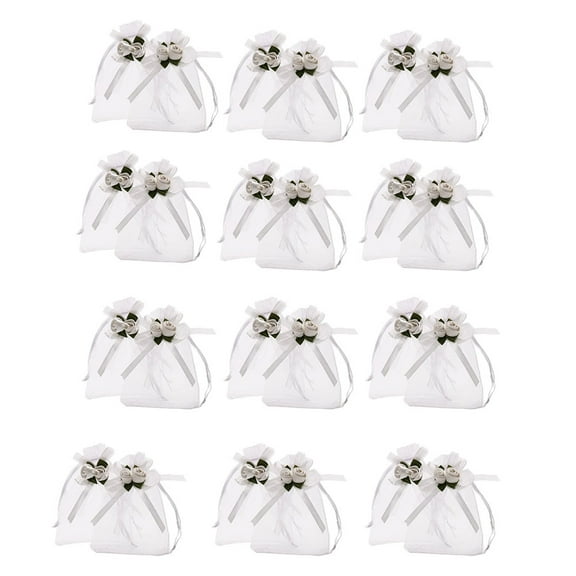 SHINYPASING Pouch Bag Rose Organza Gift Bags White 50PCS