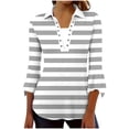thumbnail image 3 of Jsaierl 3/4 Flounce Sleeve Womens Tops Casual Crew Neck Shirts Trendy Striped Petite Blouses Flowy Holiday Tunic Top S-2XL, 3 of 8