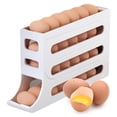 thumbnail image 1 of Soporte para huevos con desplazamiento automático de 4 niveles, soporte para huevos enrollable automático para refrigerador, almacenamiento de huevos alimentado por gravedad-Color blanco, 1 of 5
