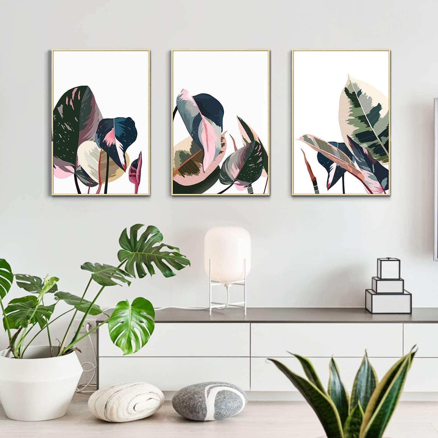 ArtbyHannah 3 Pieces 16x24 inch Botanical Canvas Wall Art Print Set