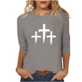 thumbnail image 2 of UVEASISHA faith t shirts for women 3/4 sleeves graphic tees three cross printed Christian tops comfort casual tees Gray XL, 2 of 6