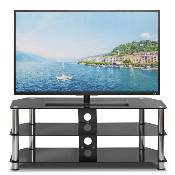 Silk Screen Glass TV Stand, Black