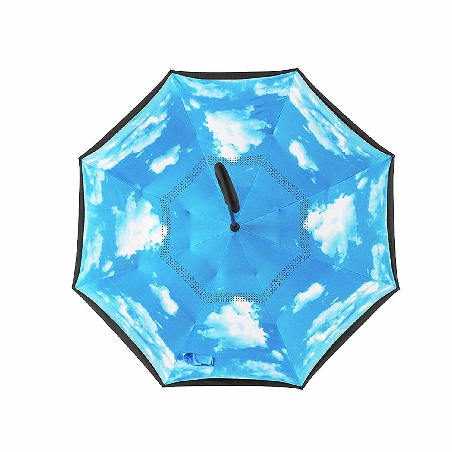 Inverted Umbrella Windproof Reverse Double Layer with C-shaped Hands-Blue Cloud EHD