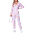 thumbnail image 2 of INSPIRE CHIC Women's Tie Dye Pajama Sets Long Sleeve Outfits Jumpsuits with Pockets L Pink, 2 of 6