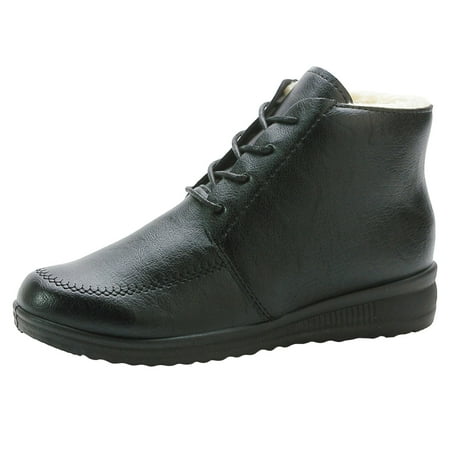 

TTQLVZJGSE Women s Business Casual Shoes with Heel Winter Boots Plush Warm Shoes Ankle Boots Plus Size Lace Up Shoes Black-40