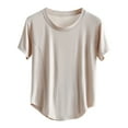 thumbnail image 2 of RYDCOT Short Sleeve Pajama Tops for Women Casual Solid Color Round-Neck T Shirt Summer Blouses Basic Tops for Woman Beige, 2 of 3