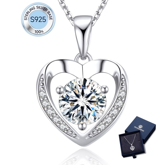 Momentwish 1 Carat Moissanite Heart Pendant Necklace for Women 925 Sterling Silver Christmas Valentines Mother's Day Gifts for Mom Wife