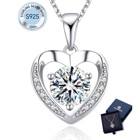 Momentwish 1 Carat Moissanite Heart Pendant Necklace for Women 925 Sterling Silver Christmas Valentines Mother's Day Gifts for Mom Wife