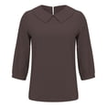 thumbnail image 4 of WTXUE Collared Shirts 3/4 Length Sleeve Womens Tops Cotton Linen Shirts Babydoll Tops Flowy Blouses Tops for Women Trendy Lightweight Tops Office Tops Coffee S, 4 of 5