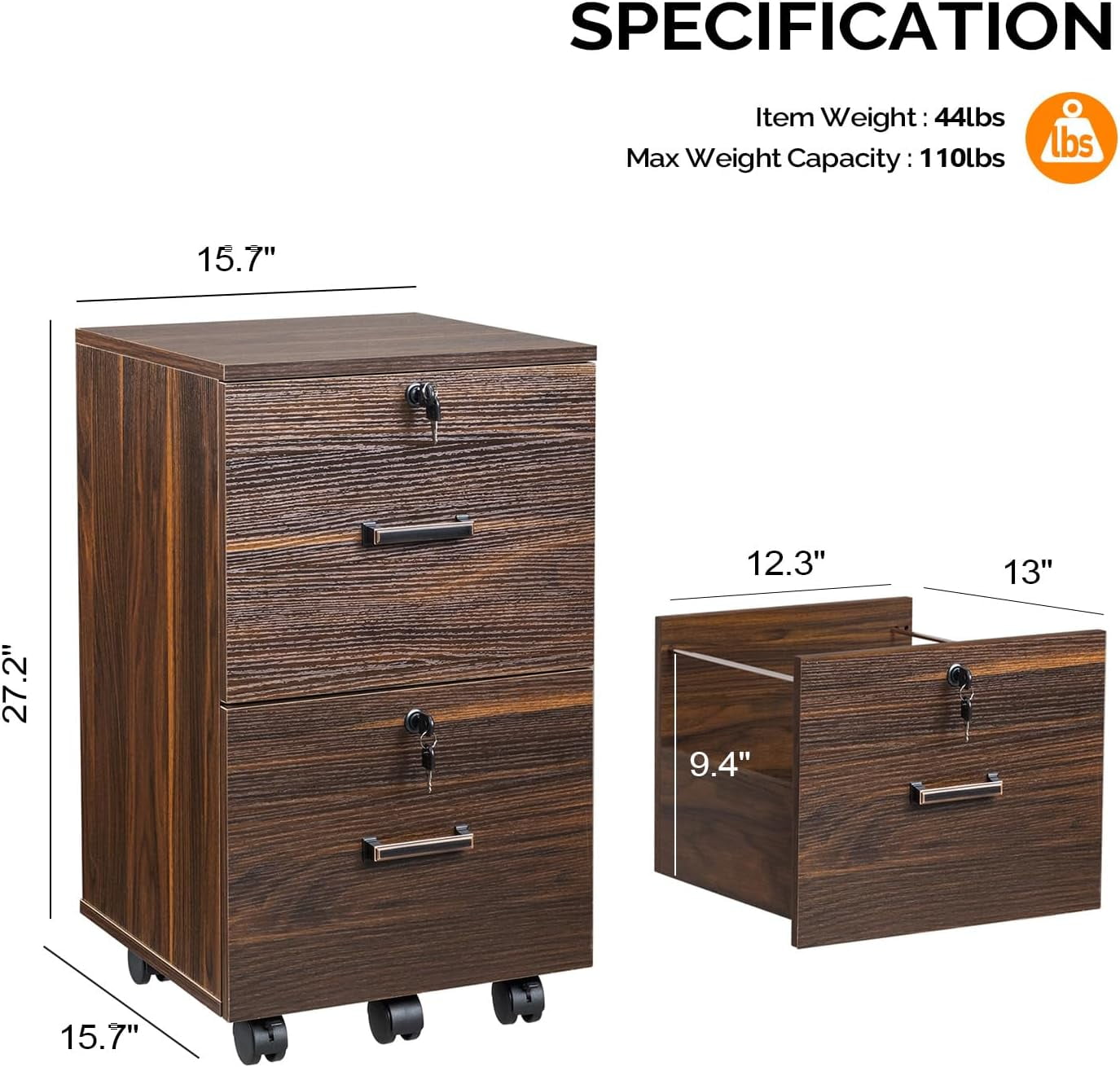 2 Drawer File Cabinet with Lock,  Filing Cabinet for Letter Size File Folders with Tabs, Under Desk Rolling File Cabinets for Home Office, Mobile File Organization Printer Stand