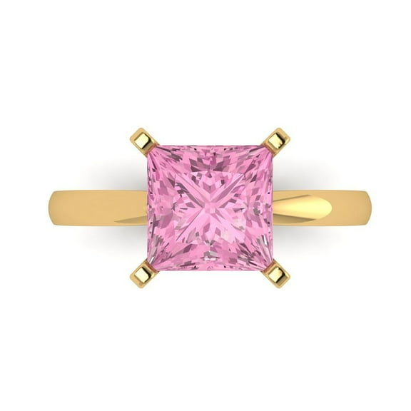 Solitaire Engagement Ring for Women - 3ct Simulated Pink Diamond in 14K Yellow Gold Promise Ring