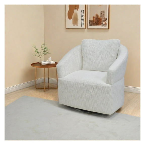 Beige Velvet Swivel Accent Chair - 360° Round Armchair with High Backrest - Living Room, Bedroom, Office Décor - Upholstered Accent Chair Beige