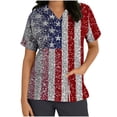 thumbnail image 3 of Womens 4Th of July Summer Scrub Tops Independence Day Workwear Protective Shirts V Neck Tee Short Sleeve Tops Soft Stretch Tunic Blouses USA Flag Star Patriotic T Shirts, 3 of 5