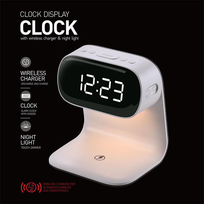 Digital Alarm Clock with Wireless Fast Charging Station 15W Touch Smart Bedside Lamp, 3-Color Night Light for Living Room, Bedside, Heavy Sleepers (White + No Adapter), Home Holiday Gift