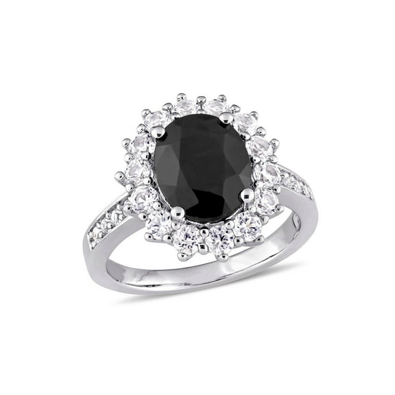 5.00 Carat (Ctw) Black Sapphire and Lab-Created White Sapphire Ring in Sterling Silver for Women