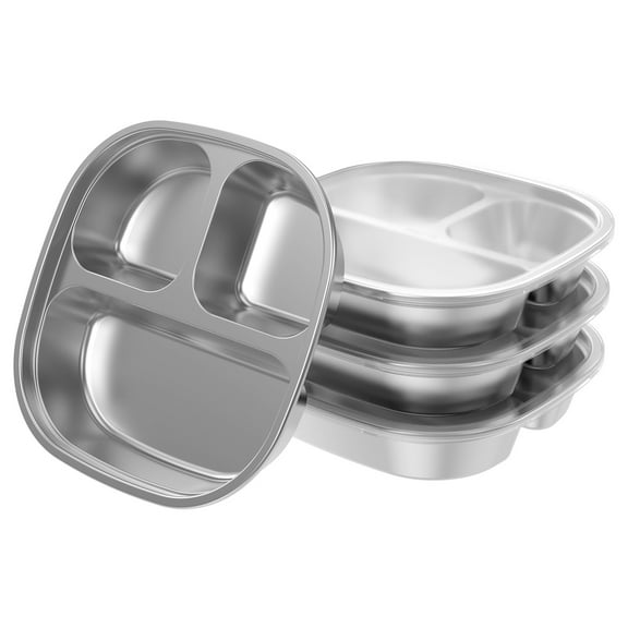 Wekvgz 4Pcs Stainless Steel Kids Plates for Picnic Camping School Reusable Stackable Toddler Plates Anti Rust Dishwasher Safe Divided Plates With Lid for Kids Adults