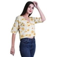 thumbnail image 4 of Moomaya Womens Printed Cotton V-neck Crop Top Elbow Sleeve Summer Clothing Boho Blouse, 4 of 7