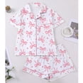 thumbnail image 5 of VONCOS Womens Pink Bow Print Short Sleeve 2 Piece Pajama Set Soft Breathable Sleepwear Lounge Shorts Set,Size S, 5 of 6