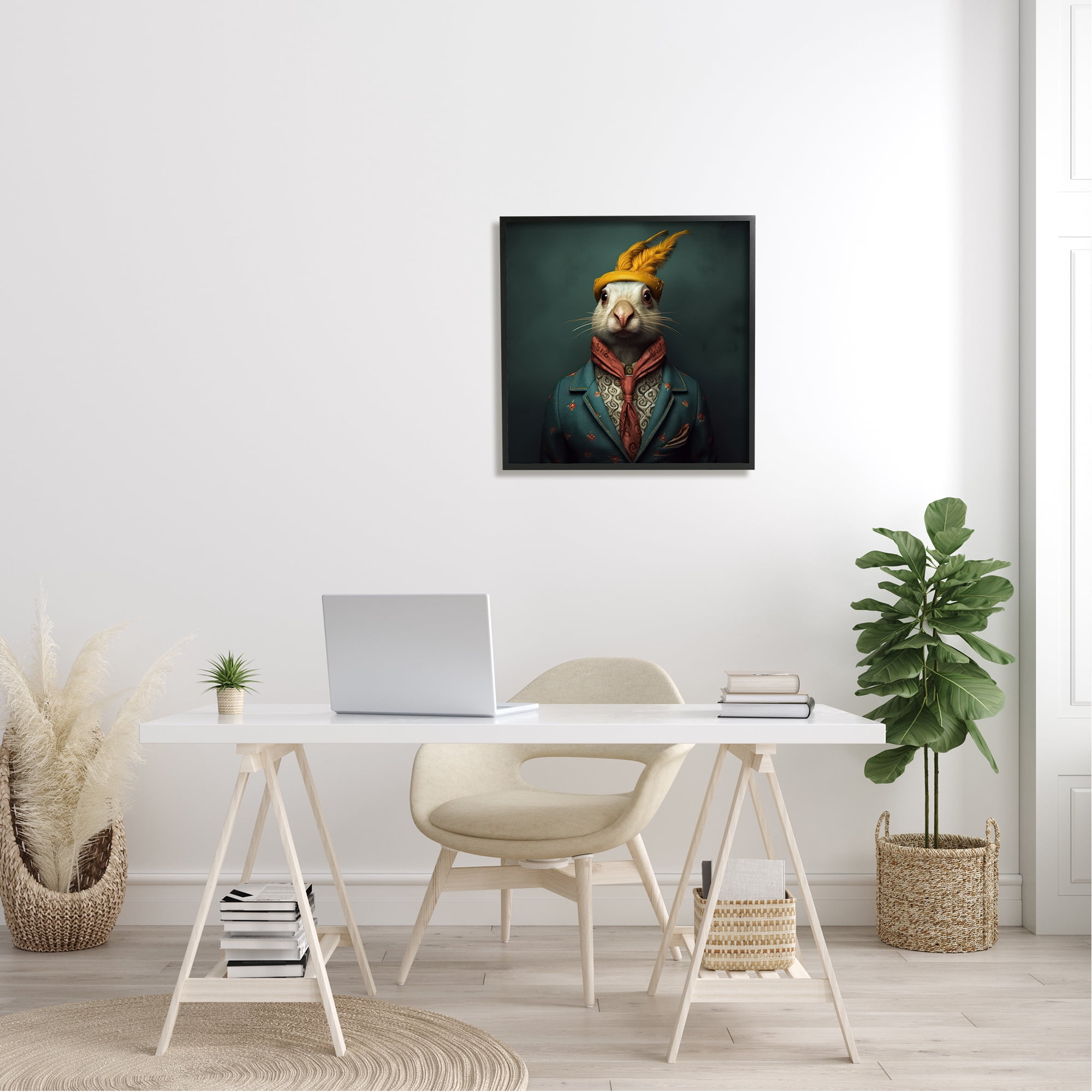Stupell Industries Vintage Elegant Rabbit Animals & Insects Painting Black Framed Art Print Wall Art, 24 x 24